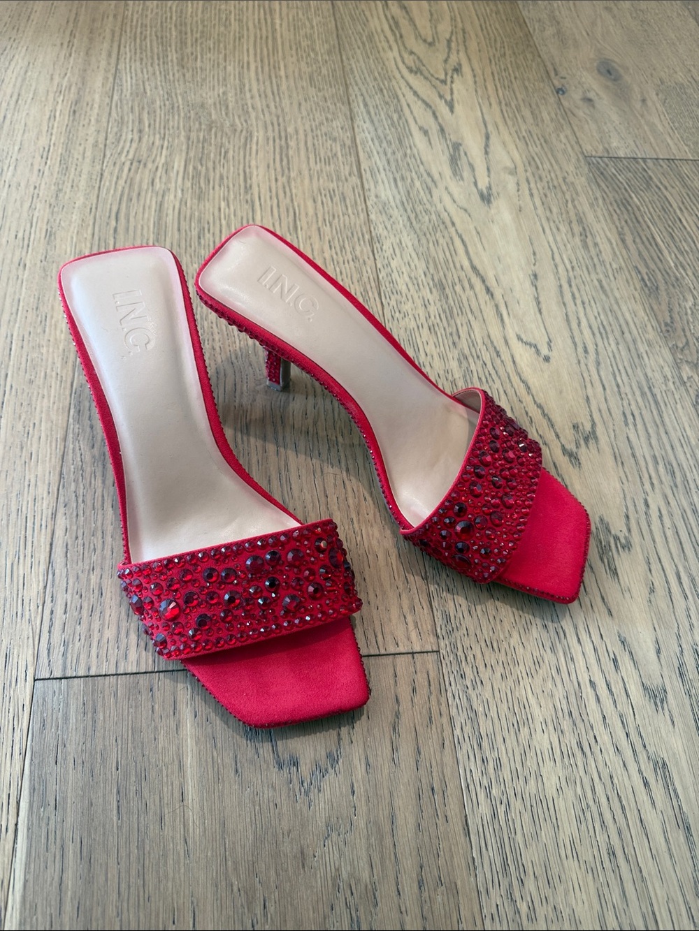 INC International Concepts Red Jeweled Slide Mules